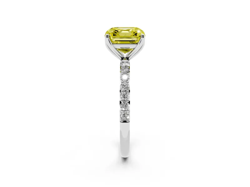 Asscher Cut Pave Solitaire Engagement Ring Setting for a Fancy Yellow Lab-Grown Diamond | Slim Band | Sterling Silver