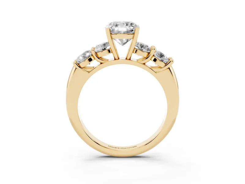 Cushion Cut Five Stone Engagement Ring Setting | Prong Set Side Stones | Yellow Gold