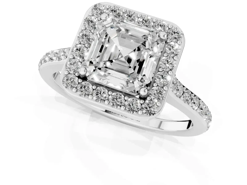 Asscher Cut Pavé Halo Engagement Ring Setting | Sterling Silver