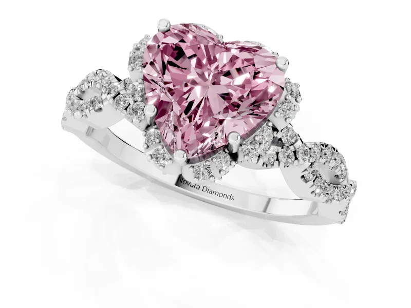 Heart-Shaped Halo Engagement Ring Setting for a Fancy Pink Lab-Grown Diamond | Sterling Silver - Design NV-24725