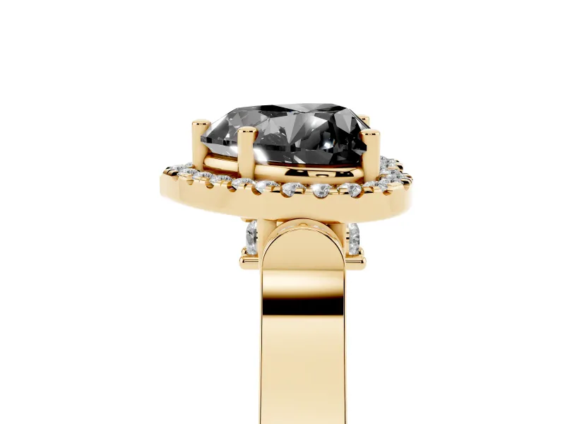 Heart-Shaped Halo Engagement Ring Setting for a Black Center | Pointed Pavé Shoulders | Yellow Gold