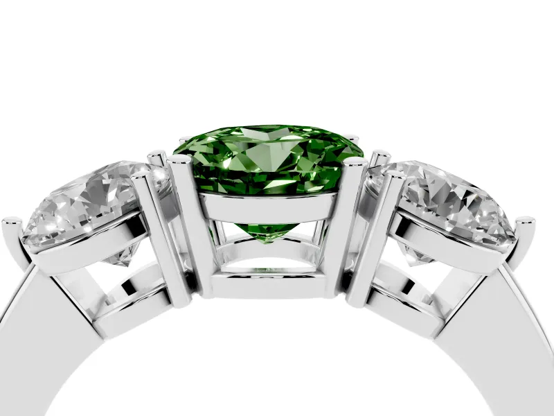 Round Three Stone Engagement Ring Setting for a Fancy Green Lab-Grown Diamond | Large Round Side Stones | Platinum