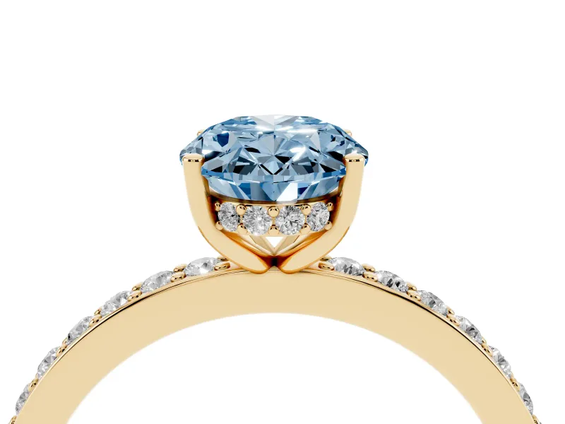 Oval Hidden Halo Engagement Ring Setting for a Fancy Blue Lab-Grown Diamond | Yellow Gold