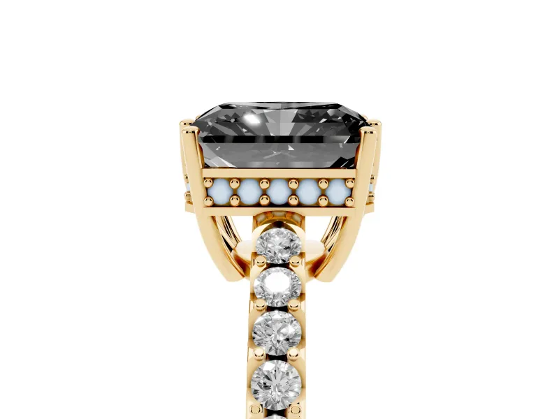 Radiant Cut Hidden Halo Engagement Ring Setting for a Black Center | Yellow Gold
