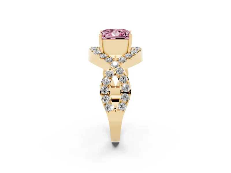 Princess Cut Infinity Twist Engagement Ring Setting for a Fancy Pink Lab-Grown Diamond | Yellow Gold