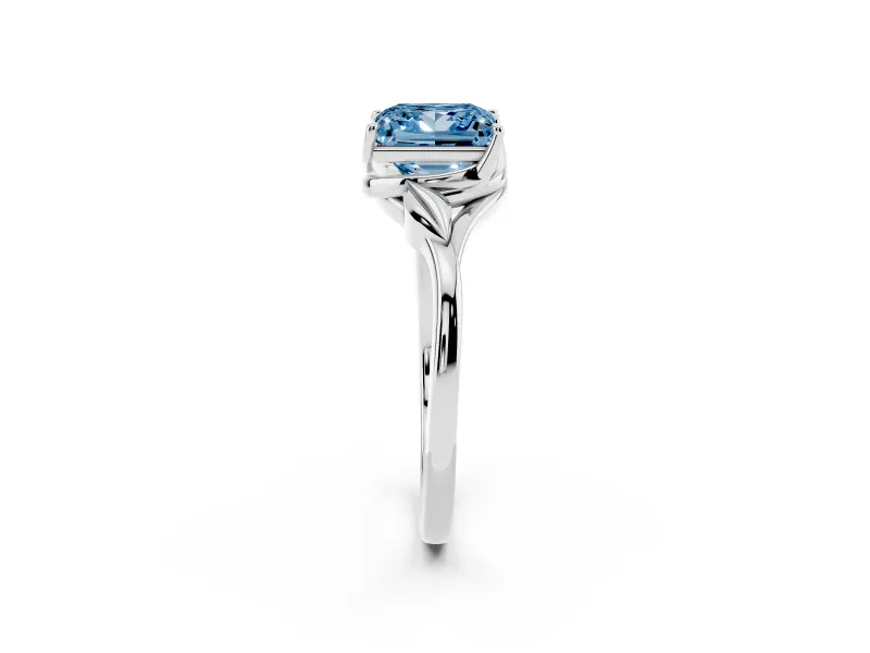 Princess Cut Leaf Bypass Solitaire Engagement Ring Setting for a Fancy Blue Lab-Grown Diamond | Sterling Silver