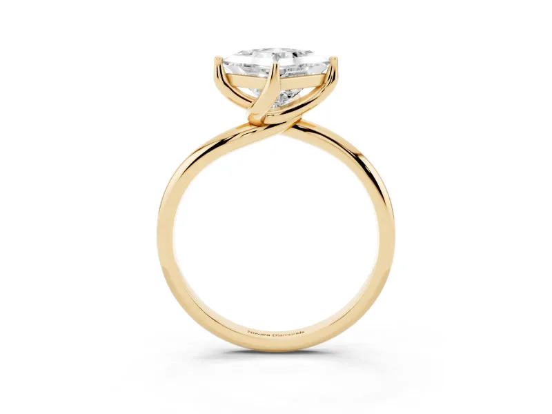 Princess Cut Bypass Solitaire Engagement Ring Setting | Plain Band | Yellow Gold