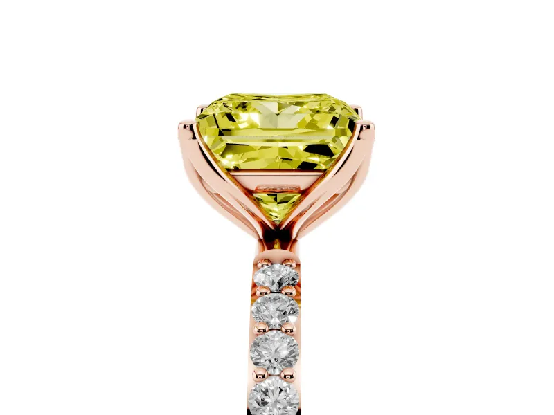 Princess Cut Pave Solitaire Engagement Ring Setting for a Fancy Yellow Lab-Grown Diamond | Slim Band | Rose Gold