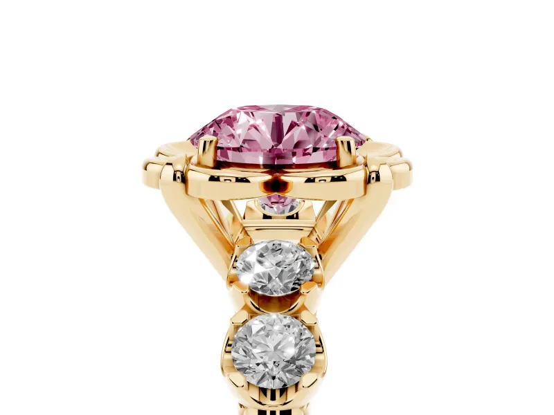 Round Floral Engagement Ring Setting for a Fancy Pink Lab-Grown Diamond | Petal Frame | Yellow Gold