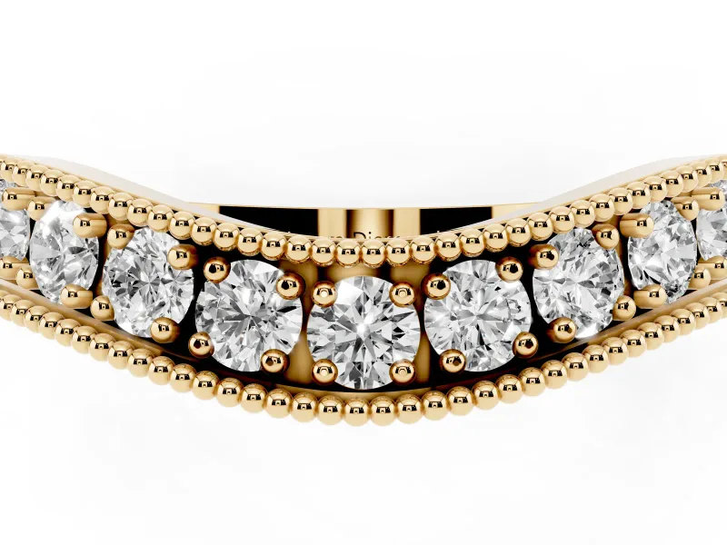 Round Lab-Grown Diamond Milgrain Contour Wedding Band | Beaded Rails | Yellow Gold