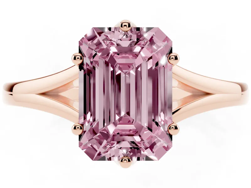 Emerald Cut Split Shank Engagement Ring Setting for a Fancy Pink Lab-Grown Diamond | Rose Gold