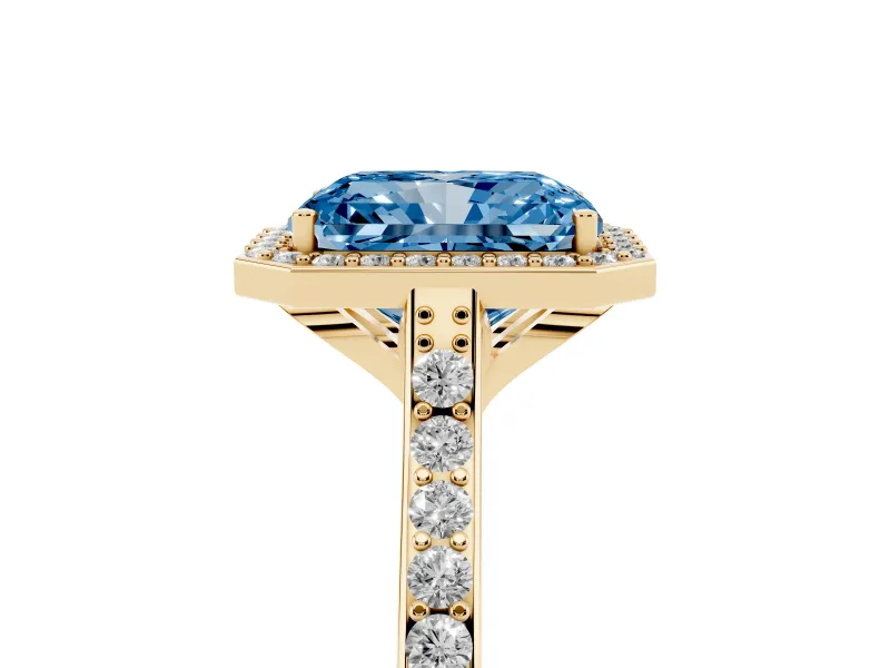 Radiant Cut Halo Engagement Ring Setting for a Fancy Blue Lab-Grown Diamond | Yellow Gold - Design NV-24729