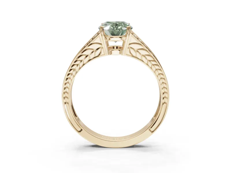 Oval Split Shank Pavé Engagement Ring Setting for a Fancy Green Lab-Grown Diamond | Yellow Gold