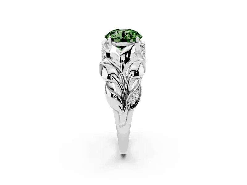 Round Leaf Bypass Engagement Ring Setting for a Fancy Green Lab-Grown Diamond | Platinum