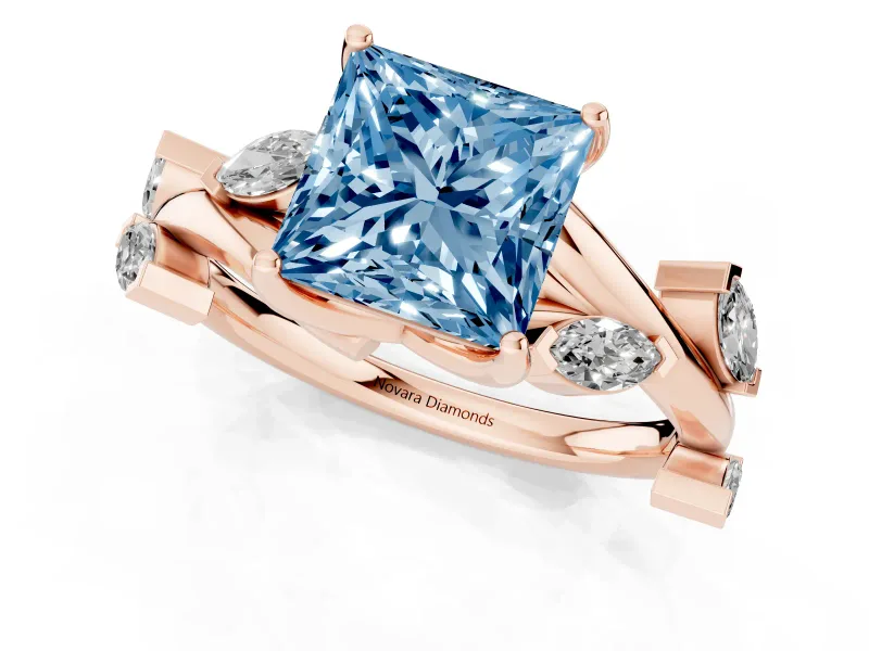 Princess Cut Twisted Vine Engagement Ring Setting for a Fancy Blue Lab-Grown Diamond | Rose Gold