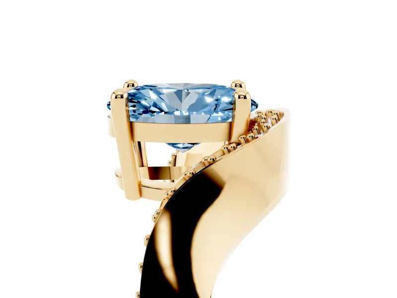 Oval Bypass Engagement Ring Setting for a Fancy Blue Lab-Grown Diamond | Pavé Ribbon | Yellow Gold