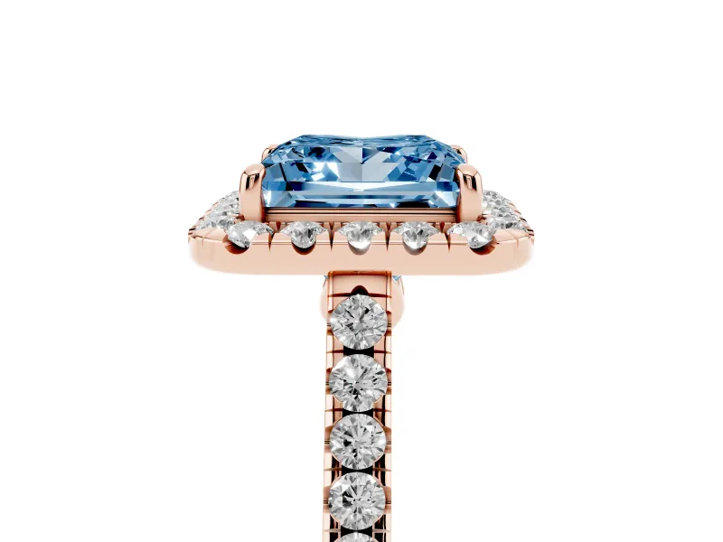 Princess Cut Halo Engagement Ring Setting for a Fancy Blue Lab-Grown Diamond | Pave Shoulders | Rose Gold