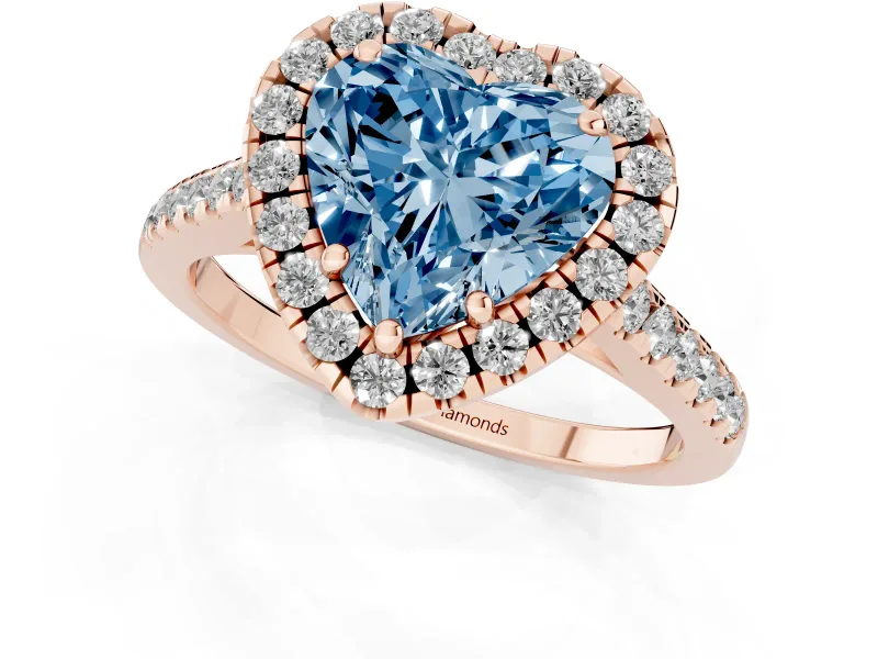 Heart-Shaped Raised Halo Engagement Ring Setting for a Fancy Blue Lab-Grown Diamond | Rose Gold