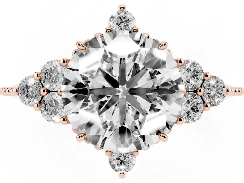 Round Vintage Cluster Engagement Ring Setting | Beaded Edges | Rose Gold