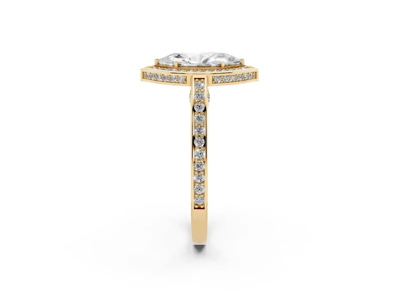 Marquise Sectioned Halo Engagement Ring Setting | Pavé Gallery and Band | Yellow Gold
