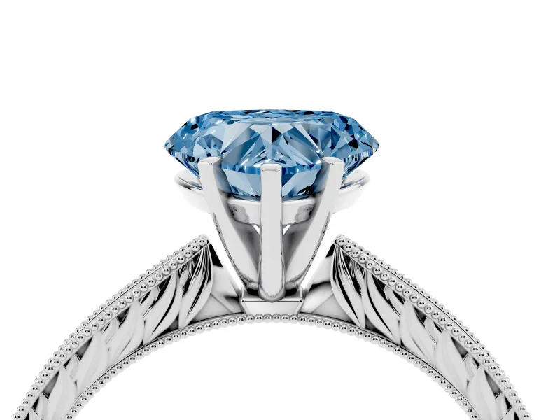 Heart-Shaped Engraved Engagement Ring Setting for a Fancy Blue Lab-Grown Diamond | Sterling Silver