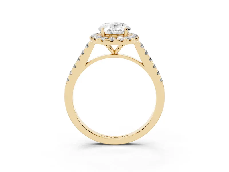 Oval Halo Engagement Ring Setting | Pave Shoulders | Yellow Gold