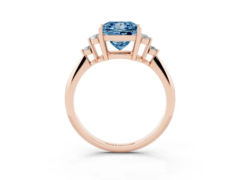Princess Cut Cluster Accent Engagement Ring Setting for a Fancy Blue Lab-Grown Diamond | Rose Gold