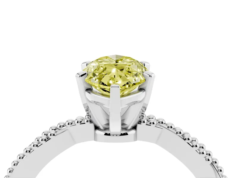 Fancy Yellow Marquise Cut Diamond Solitaire Ring Set in Platinum with Twisted Band and Bead Prong Setting