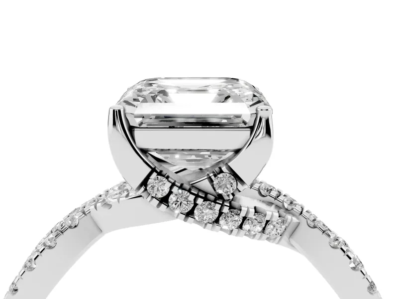 Asscher Cut Twisted Split Shank Pave Engagement Ring Setting | Pave Gallery | White Gold