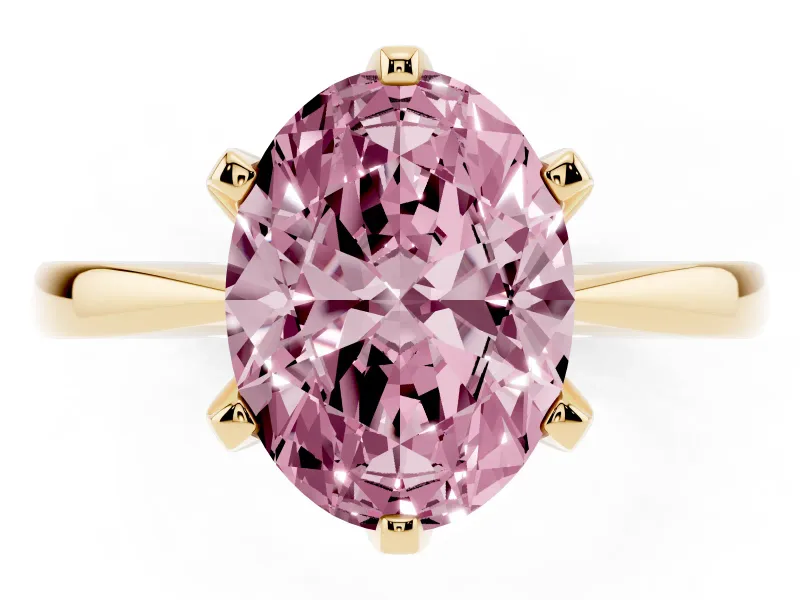 Oval Tapered Solitaire Engagement Ring Setting for a Fancy Pink Lab-Grown Diamond | Claw Prong Head | Yellow Gold