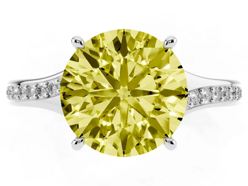 Round Pave Solitaire Engagement Ring Setting for a Fancy Yellow Lab-Grown Diamond | Sweeping Shoulders | Platinum