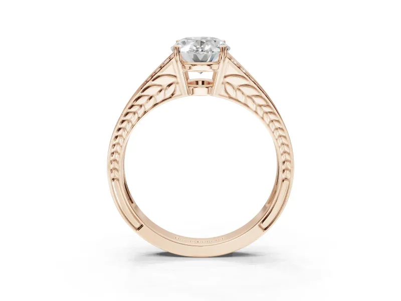 Oval Split Shank Pavé Engagement Ring Setting | Engraved Leaf Sides | Rose Gold