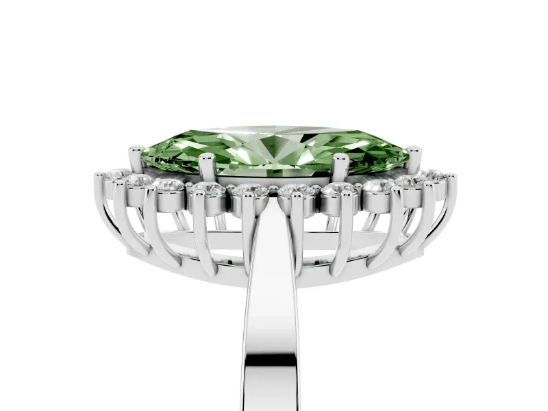 Fancy Green Marquise Cut Diamond Halo Ring Set in Silver with Round Halo and Smooth Solitaire Band