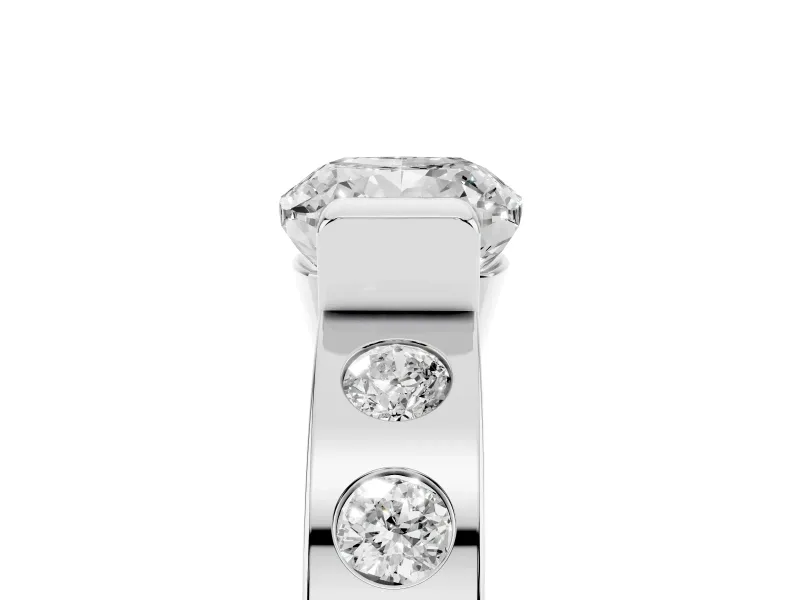 Cushion Cut Tension Style Engagement Ring Setting | Flush Set Accents | Sterling Silver