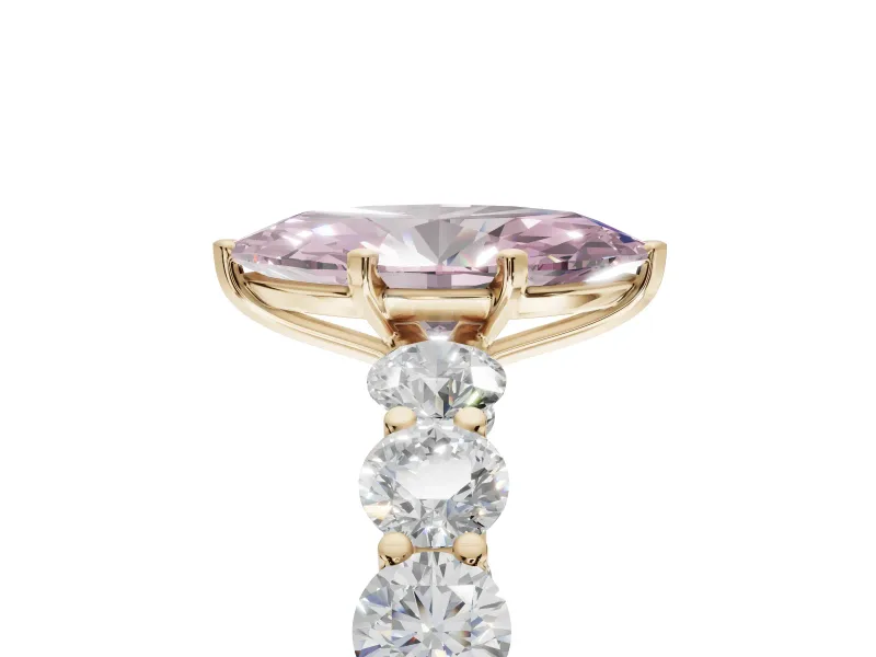Marquise Side Stone Engagement Ring Setting for a Fancy Pink Lab-Grown Diamond | Scalloped Prong Accents | Yellow Gold