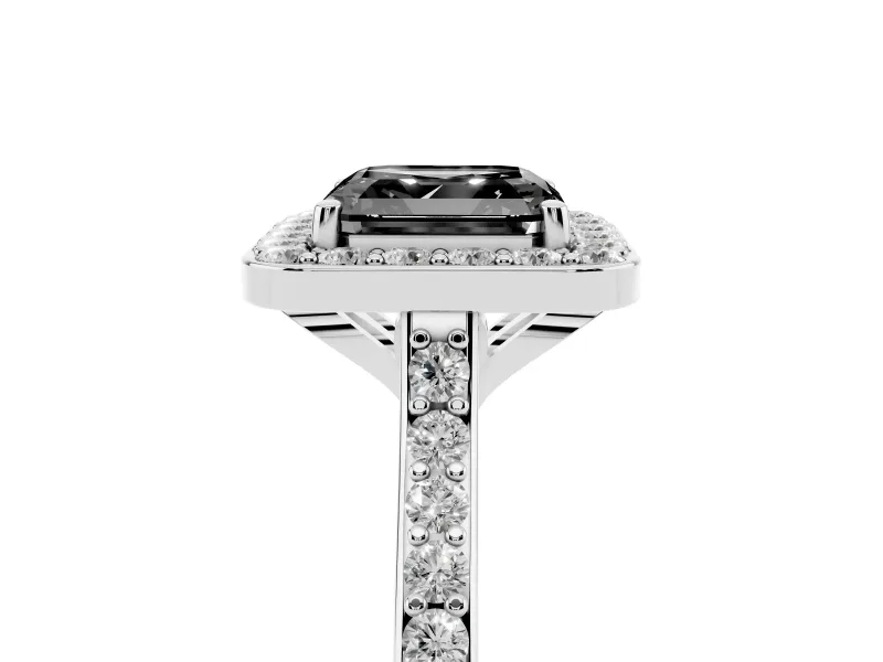 Asscher Cut Pavé Halo Engagement Ring Setting for a Black Center | White Gold