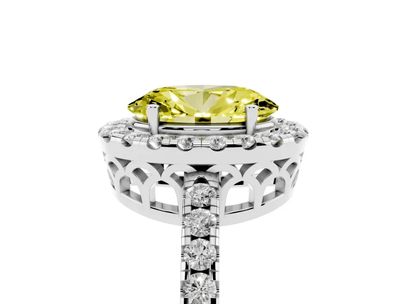 Oval Halo Engagement Ring Setting for a Fancy Yellow Lab-Grown Diamond | Pavé Band | Sterling Silver