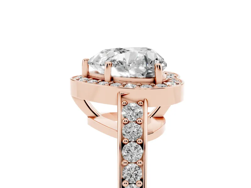 Heart Cut Diamond Halo Pavé Engagement Ring Set in Rose gold with Bezel Setting