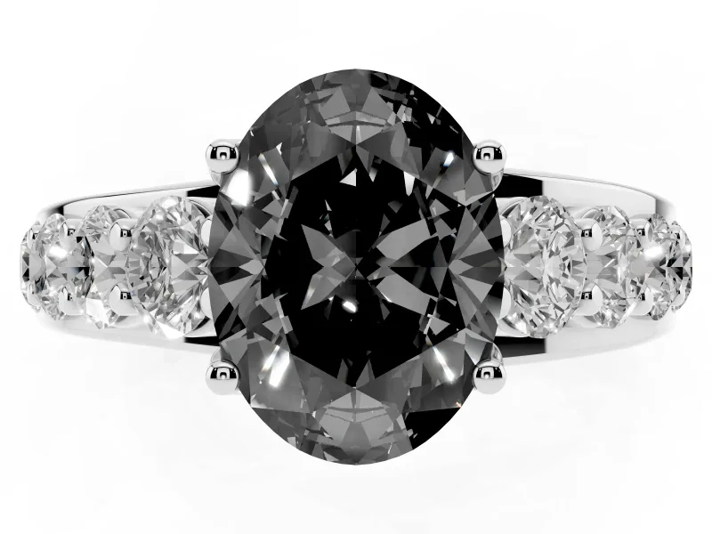 Fancy Black Oval Cut Diamond Pavé Engagement Ring Set in White gold with Prong Setting