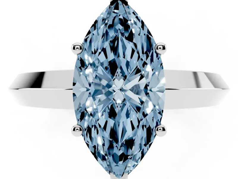 Fancy Blue Marquise Cut Diamond Solitaire Engagement Ring Set in White gold with Flat Band and Prong Setting
