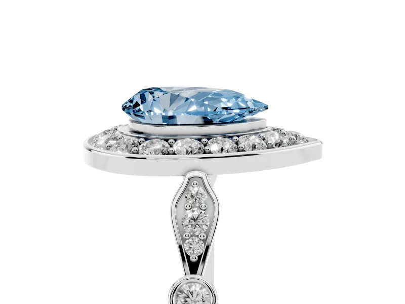 Fancy Blue Pear Cut Diamond Halo Engagement Ring Set in Platinum with Twisted Band and Prong Setting