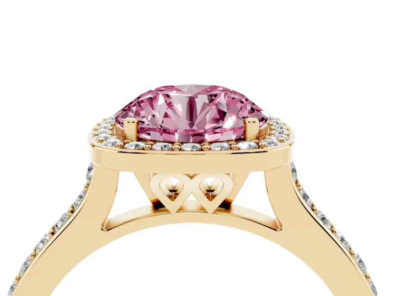 Round Halo Engagement Ring Setting for a Fancy Pink Lab-Grown Diamond | Yellow Gold - Design NV-24729
