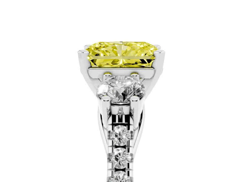 Fancy Yellow Three-Stone Radiant Cut Diamond Pavé Band Ring Set in Silver with Prong-Set Trio