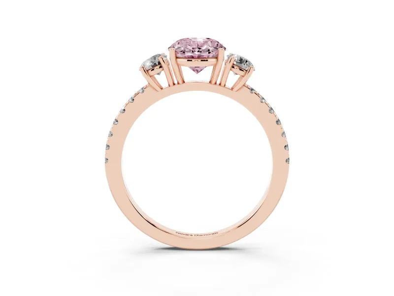 Oval Three Stone Engagement Ring Setting for a Fancy Pink Lab-Grown Diamond | Pave Shoulders | Rose Gold