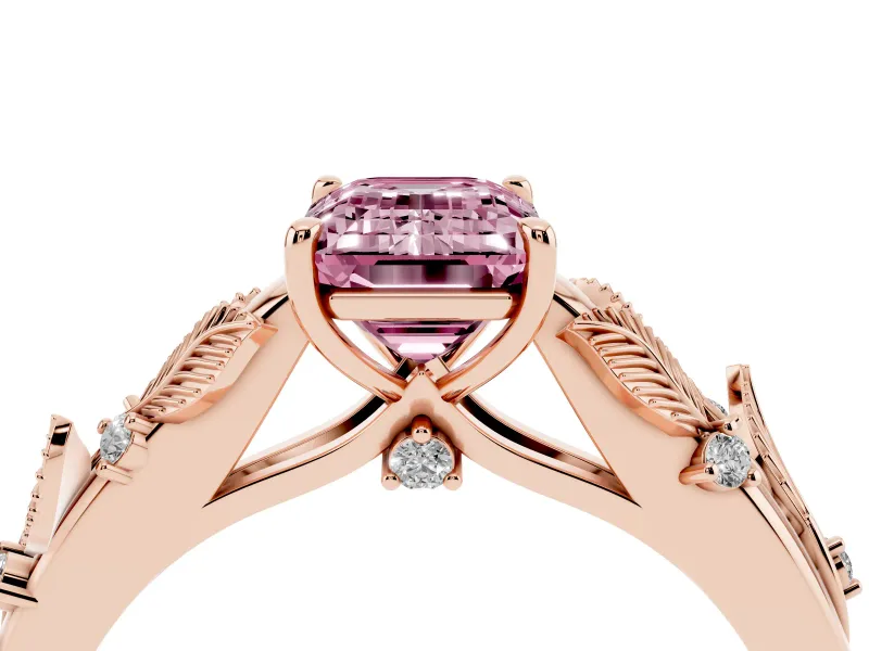Emerald Cut Leaf Solitaire Engagement Ring Setting for a Fancy Pink Lab-Grown Diamond | Rose Gold