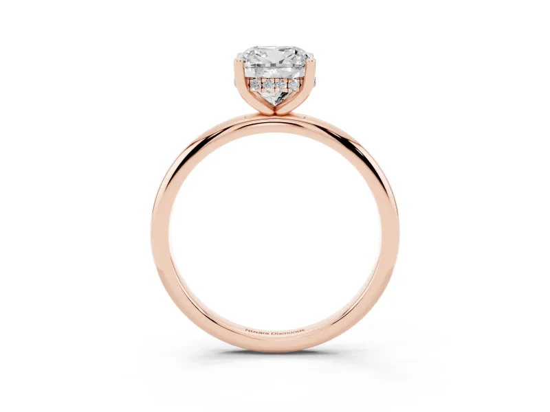 Cushion Cut Diamond Solitaire Engagement Ring Set in Rose gold with Prong Setting and Polished Band