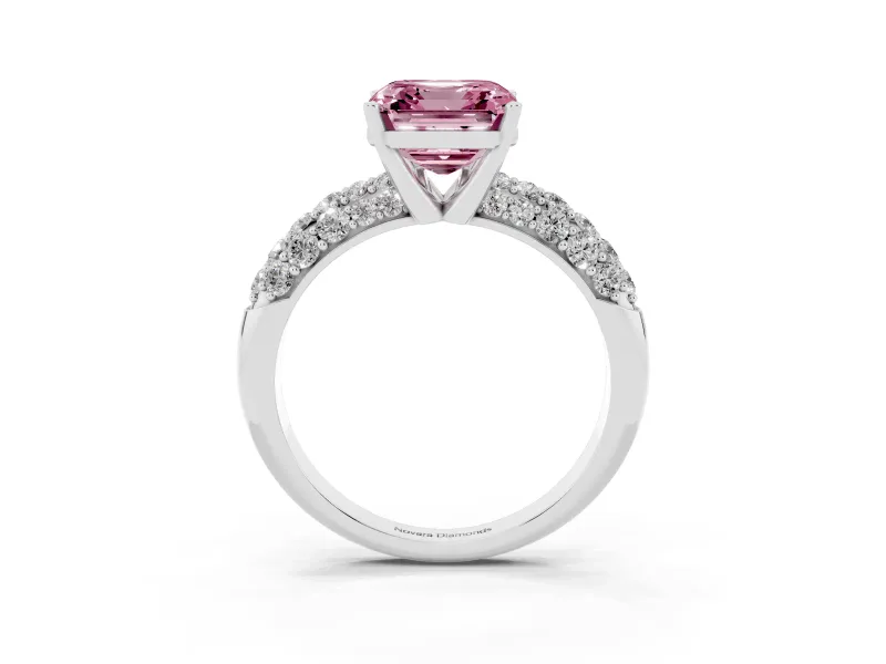 Asscher Cut Multi Row Pave Engagement Ring Setting for a Fancy Pink Lab-Grown Diamond | Platinum