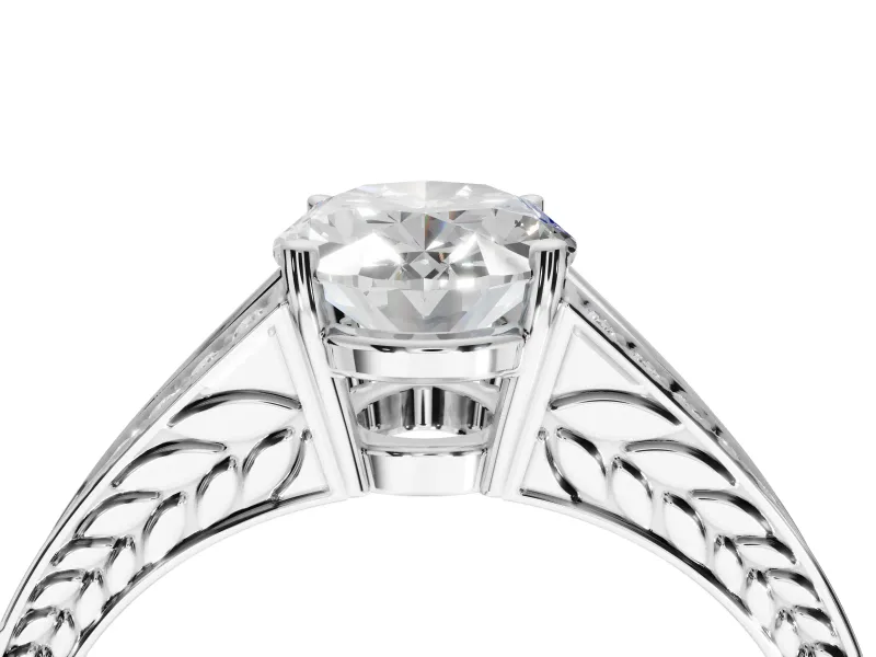 Oval Split Shank Pavé Engagement Ring Setting | Engraved Leaf Sides | Platinum