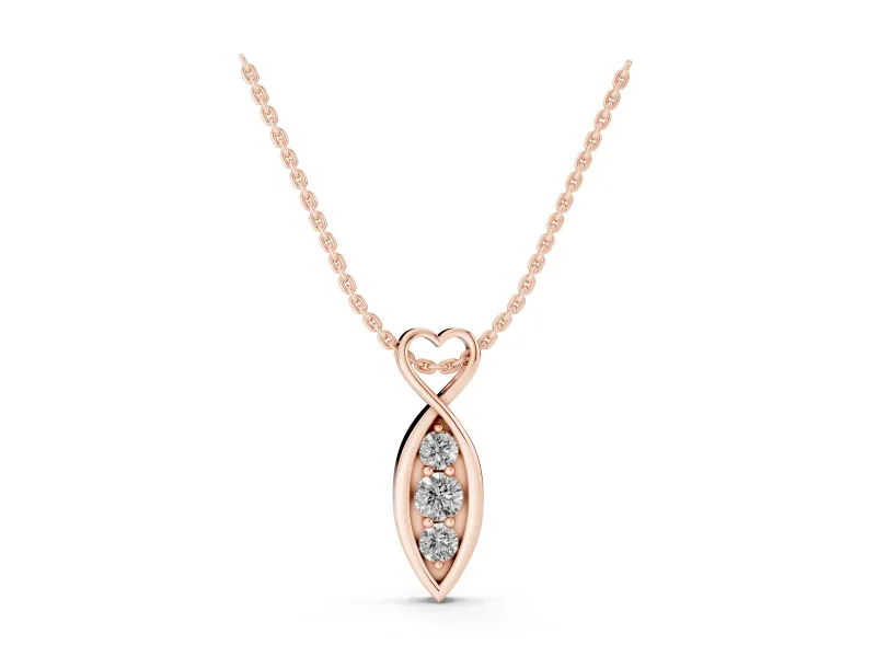 Round Lab-Grown Diamond Infinity Heart Pendant Necklace | Vertical Stone Row | Rose Gold