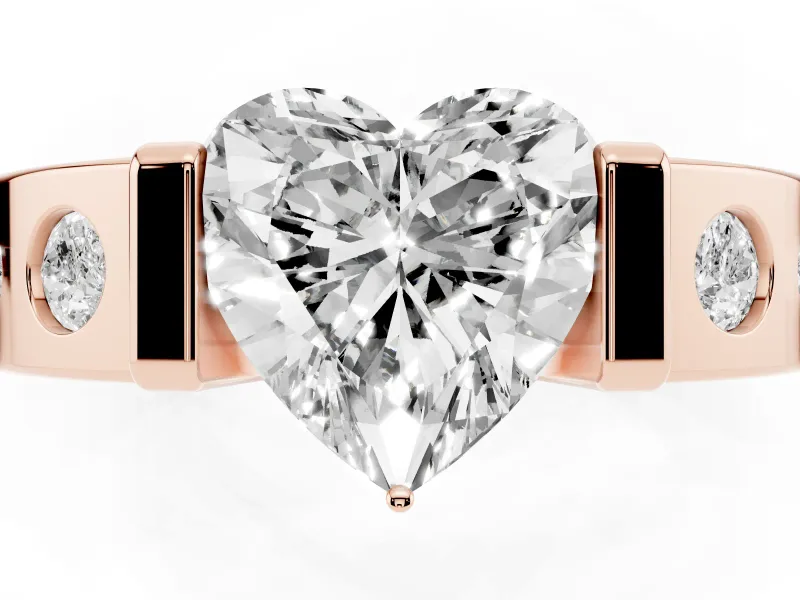 Heart-Shaped Tension Style Engagement Ring Setting | Flush Set Accents | Rose Gold
